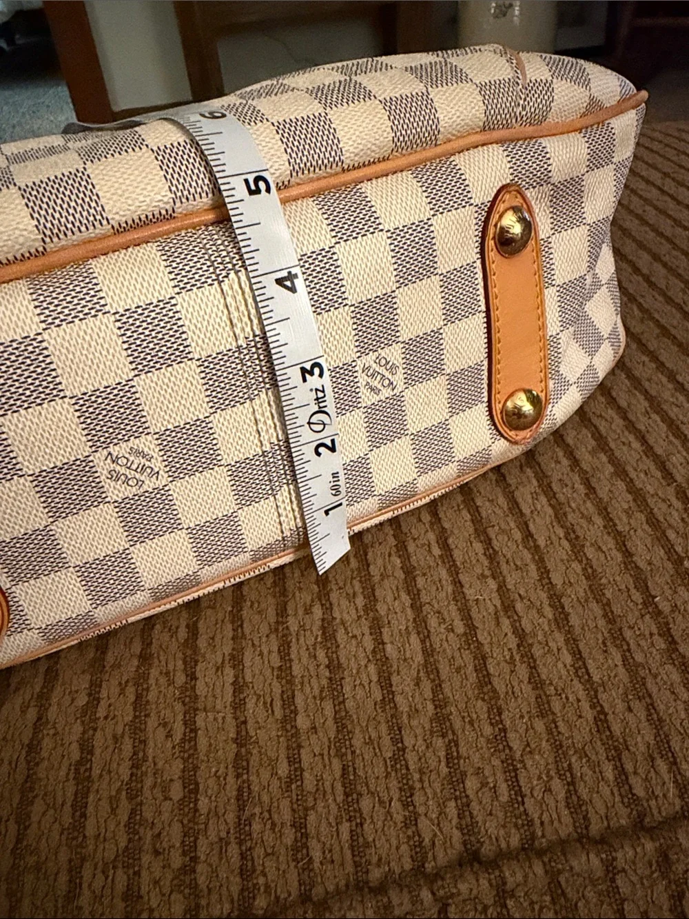 Louis Vuitton Damier Azur Galaria Canvas Shoulder Bag in White and Tan Leather